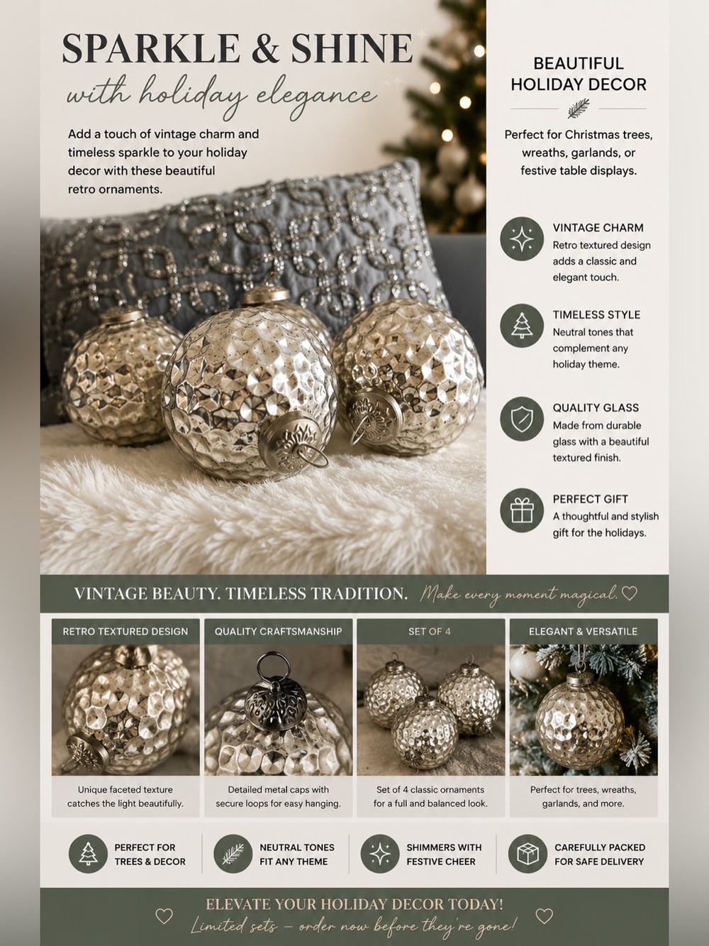 Sleigh Hill Trading Co set of 4 Retro 4 inch balls set
